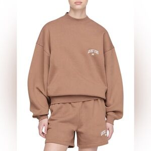 Anine Bing Sport Chestnut Brown Crewneck Sweater Embroidered